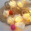 Decorative Flowers 2/3M 10/20LED Artificial Rose Led Flower Light White Pink Simulation Wedding Party Home Decor
