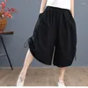 Women's Pants 2024 Summer Minimalist Loose Plus Oversize Casual High Waist Pocket Solid Color Drawstring Thin Cropped Wide Leg