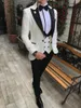 Costumes masculins 3 pièces Slim Fit Business Business Groomsmen Black Blanc Ivory Ivory Tuxedos pour le pantalon Blazer Suit de mariage