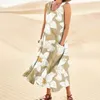 Casual Kleider Sommerkleid für Frauen gedruckt bequem ärmellose Baumwolle mit Taschenmodik 2024