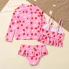 Swimswear Summer Enfants Sweetwear Set Girls Imprimé Ruffles Tops Briefs Mabet serré Trois pièces Troisse de bain Baby Water Sport Sport