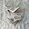 Sandały bezpłatna wysyłka 2023 Nowy projektant marki Pure White Patent Dwa paski do stadniny Kobiety Lady Hot Small Plus Size 45 High Heel Slingbackl2404