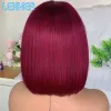 Wigs Lekker Wear to go 99j Burg Red Short Straight Bob Human Hair Wig For Women Brazilian Remy Hair Colored Bangs Bob 12inch Wigs