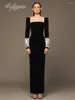 Casual Dresses Ailigou 2024 Kvinnor Black Sexy Square Neck Long Sleeve Diamond Tight Bandage Elegant Celebrity Party Evening Dress