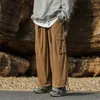 Men's Pants Loose Straight Wide Leg Autumn Vintage Brown Cargo Men Streetwear Casual Ankle-banded Trousers With Belt