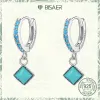 Earrings BISAER 925 Sterling Silver Ear Buckles Vintage Simple Turquoise Pendant Drop Earrings for Women Party Wedding Fine Jewelry