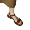 Casual Shoes French Vintage Brown Sandals 24 Summer Low Heel Roman With Open Toe Stripe Simple And Comfortable Flat Bottom Women