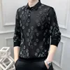Men's Polos Lace Polo For Male Vintage Geometric Floral Pattern Men Transparent See Through Mesh Shirt Club Party Prom Chemise Homme