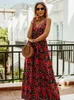 Summer Ladies Beach Casual Backless Długie sukienki szlafrok damski Suszone Seksowne cienkie paski Kwiat Boho Long Dress Women 240411