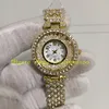 2 Color Authentic Photo Ladies Diamond Watch 33mm Quartz Net Red Rhinestone Mother of Pearl Dial 18K Yellow Gold Women Quicksand Suit Steel Bracelet Ladys Watches