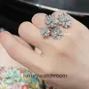 High -End -Schmuckringe für Vancleff Womens V rein Silber Silber Full Diamond Ring mit Platinstil Einfache leichte Luxushand Original 1: 1 mit echtem Logo und Schachtel