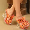 Sandales d'été Sandales à double bande à double bande transparente Crystal High Heels Flower Plateforme 10 cm Cendages Chaussures pour femmes