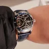 손목 시계 Oblvlo Mens Tourbillon Blue Genuine Mechanical Watch Luminous Waterproof Sapphire Skeleton Relojes Hombre IM-Sk-TB