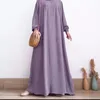 Etniska kläder zip-up o-hals abayas för kvinnor solid stretch manschett klänning enkel muslim a-line klänningar femme kalkon dubai vestido kaftan