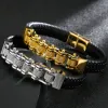 Strands Rock And Roll 316L Stainless Steel Motorcycle Bike Chain Bracelet Men's Braided Genuine Leather Strap Bangle Rockers Accessories