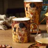 Gustav Klimt Kemik Çin Kahve Kupası Seti Lüks Porselen Çay Kupası Caffe Kupa Kapak kapağı sofra takımı düğün ev dekor 240418