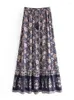 Spódnice Vintage Chic kobiety Hippie Summer Tassel Elastyczna talia Boho spódnica szary kwiatowy drukowany Rayon Beach Bohemian plisted Maxi