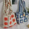 Shoulder Bags Bohemian Flower Hand Woven DIY Knitted Bag Women Woolen Daisy Totes Floral Girl's Rural Style Crochet Female