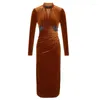 Casual jurken vintage elegante vrouwen kleedt qipao oranje pailletten fluweel kralen holle gesneden vouwen bodycon spleet gewaad banket avondfeestje