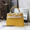 Femme designer Epsom Leather Handbag 7a Genuine Le cuir couture 28 jaune 2018 Colorj2r2