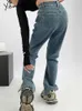 Jeans femminile yitimuceng donna gamba larga denim abbigliamento a fessura largo blu streetwear pantaloni vintage alla moda harajuku pantaloni dritti