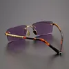 Purple Crystal Reading Glasses Women Acetate Rimless Glass Presbyopic Diopter Natural Stone Mineral Lens 1.0 4.0 Top Quality 240415