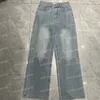 Vintage Denim Jeans Design Stickhosen hohe Taille gerade Jeans für Frauen High Street -Absolventen Jeans