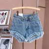 Kvinnors shorts mode grönt a-line casual denim för kvinnor streetwear 2024 Sommarvatten Tassel Wide Leg Pink Short Jeans Female