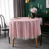 Table Cloth Pink Plaid Round Tablecloth With Tassel Anti-stain Elegant Tablecloths Cover Arty Cloak