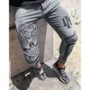Collons pour hommes pantalons minces élastiques jeans gris imprimés minces vêtements pour hommes