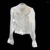 Women's Blouses 2024 Franse stijl Blouse Spring Classic Pearl Lace gehaakte elegant socialite shirt voor vrouwelijke mode -tops