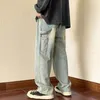 メンズジーンズの男性ストレートレッグサマーデニムカーゴドローストリングウエスト付き複数のポケットスタイリッシュな脚の高さ