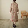 Lässige Kleider ethnischer Stilkleid für Herbst und Winter 2024 Mutter Kleidung Retro bedrucktes Baumwoll -Leinen Chinesisch Qipao Z4045