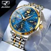 Wristwatches JSDUN 8957 Starry Sky Moon Phase Mechanical Watch For Men Roman Scale Auto Date Man Watches Waterproof Luminous Wrist