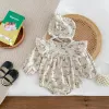 One-Pieces Autumn Infant Toddler Girls Chic Floral Corduroy Diaper Cover Onesie LongSleeve Bodysuits + Hat for Newborns Kids Baby