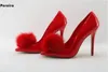Scarpe eleganti eleganti palette rosse pompe da donna puntate sottili tacco alto piume molla slip-on sottile