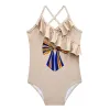 Swimwear Nouveaux films Girls M3gan Cosplay Costume Girls T Khaki Big Bow Megan Spoly Scool Style Uniform Style One Piece Swimwear Bathing