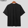 Incerun Tops Koreaanse stijl mannen splitsen ontwerp t -shirts casual streetwear mannelijke metalen gesp korte mouwen camiseta s5xl 240409