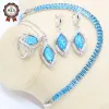 Fios azul Briedes opalos Brincos de colar Pingente Silver 925 Jóias de casamento Conjunto para mulheres Bracelete de cristal azul claro Presente