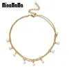 Anklets Multilayer Stainess Steel Foot Chain Tassel Fuax Pearl Anklet for Woman Leg Beach smycken gåvor