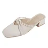 Slippare Bow Pearl Plat Soft Bottom Peep-Toe Womenclosed Toe Half for Women Summer Wear 2024