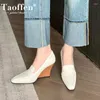 Kleiderschuhe Taffen Women Wedge Pumps Echte Leder -High Heels spitzer Zehen auf Bürodamen weibliche klassische Arbeitsplatzlaafer elegant