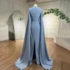 Partykleider Serene Hill Arabic Blue Mermaid Elegant Cape Sleeves Perlen Satin Luxus Abendkleider 2024 für Frauen LA72200