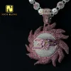 High End Custom Special Design Swiveling Spinning Pendant Pearl Sun Pink CZ Sier Cuban Chain Necklace Pendant Set Rock
