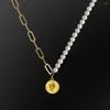 Choker Krkc Custom 6 mm Dainty Pearl Gold plaqué en acier inoxydable Paper Clip Collier Pendant Pendant avec charme301p