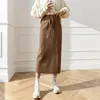 スカートソリッドカラー編み秋の長いドローストリングエラスティックAラインハイウエストラッパーヒップマキシスカート女性オールマッチP603