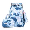 Sacs d'école 3pcs / ensemble Camouflage Printing Kids Backpack for Girl Sac Children Imperproof Schoolbag Get Gratuit Cartoon Pendant Gift