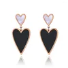 Pendientes de sementales yikln titanium acero inoxidable acrílico negro concha blanca bohemia doble corazón para mujeres chicas ye20033