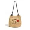 Totes FEMALEE Love Life Heart Women Braided Underarm Bag Large Straw Portable Shoulder Summer Beach Handbag Bohemian Shopper Tote