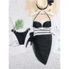 Bikini Tre punti diviso in vita a tre pezzi set sexy V black bostino bassa costume da bagno femminile